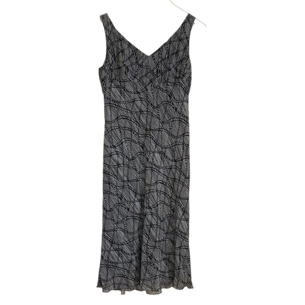 VTG Jones NY Sheer Silk Overlay Slip Dress Sz 6 Black Grey Abstract Design VNeck